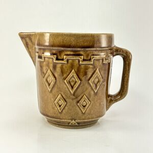 Vintage Brown Stoneware Pitcher Monmouth Style Geometric Pottery Jug